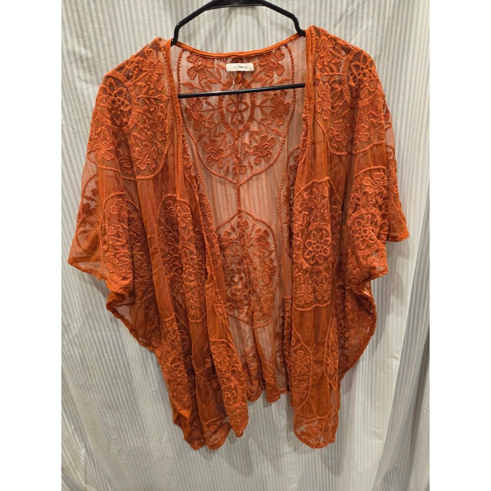 Maurices Rust Orange Lace Kimono Cardigan Sheer Boho Festival Coverup One Size